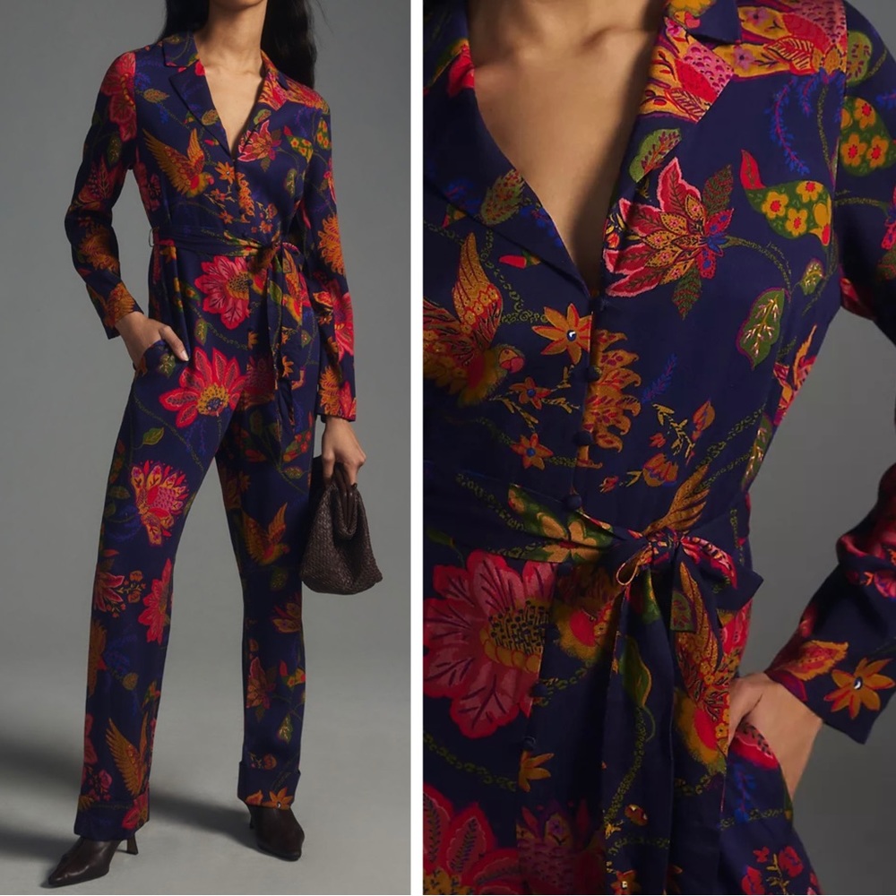 Anthropologie x Farm Rio Floral Button Front Jumpsuit
